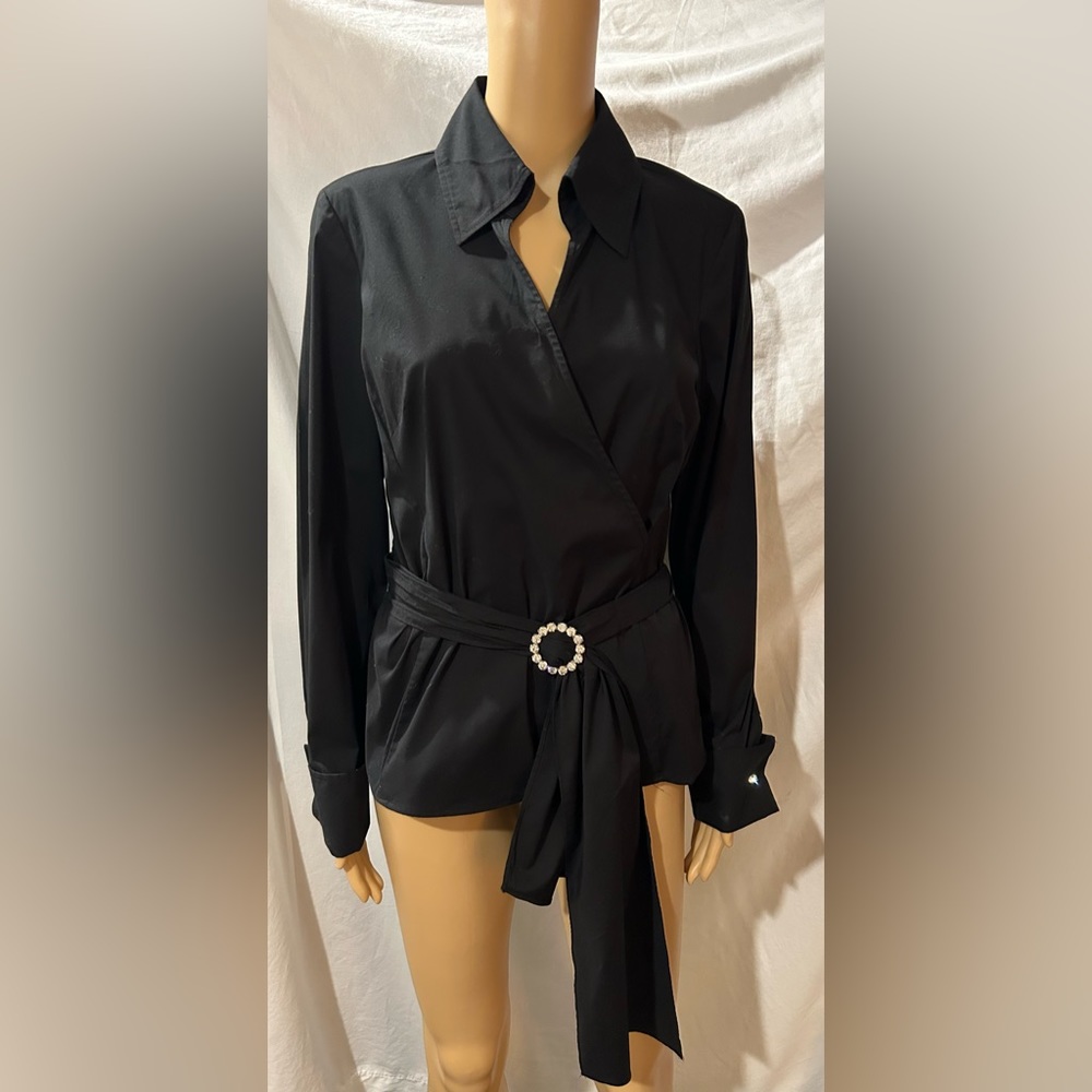 INC black shirt with tie and rhinestone buckle. Sz 10